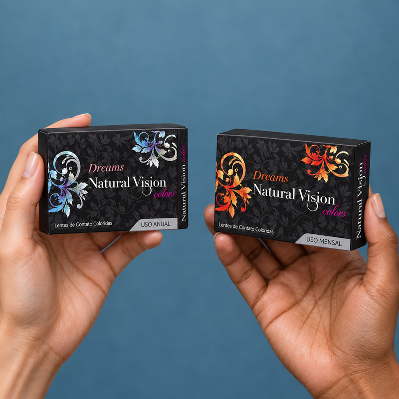 Hands holding dreams contact lens packaging