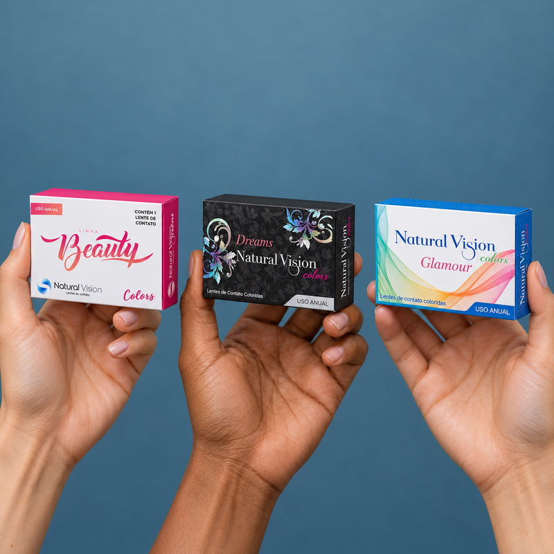 Hands holding natural vision contact lens packaging