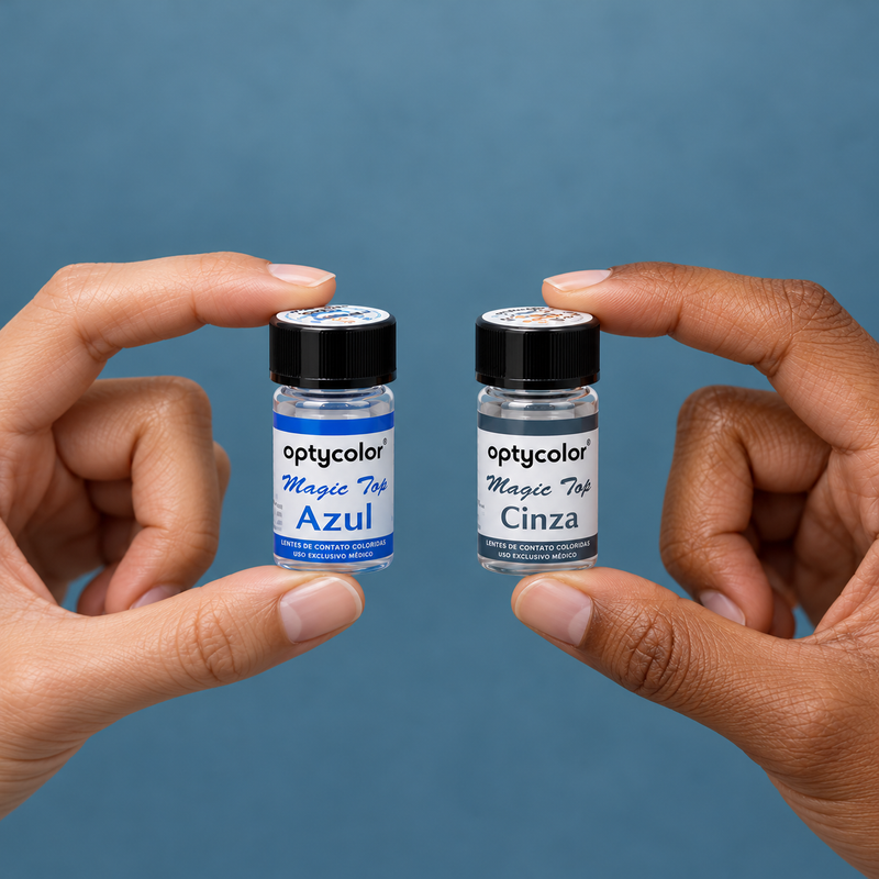 Hands holding magic top yearly contact lens packaging