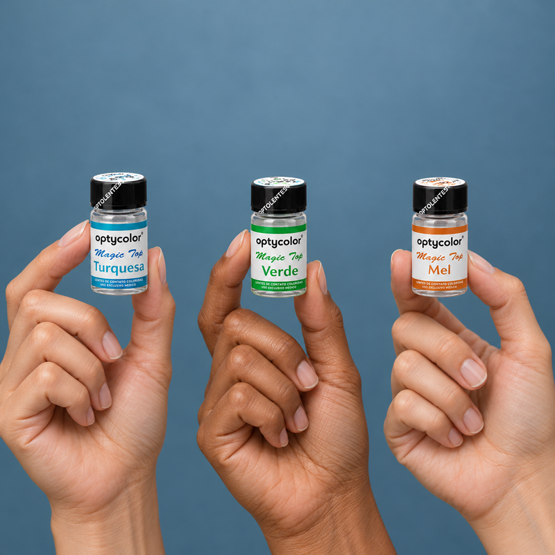 Hands holding optolentes contact lens packaging