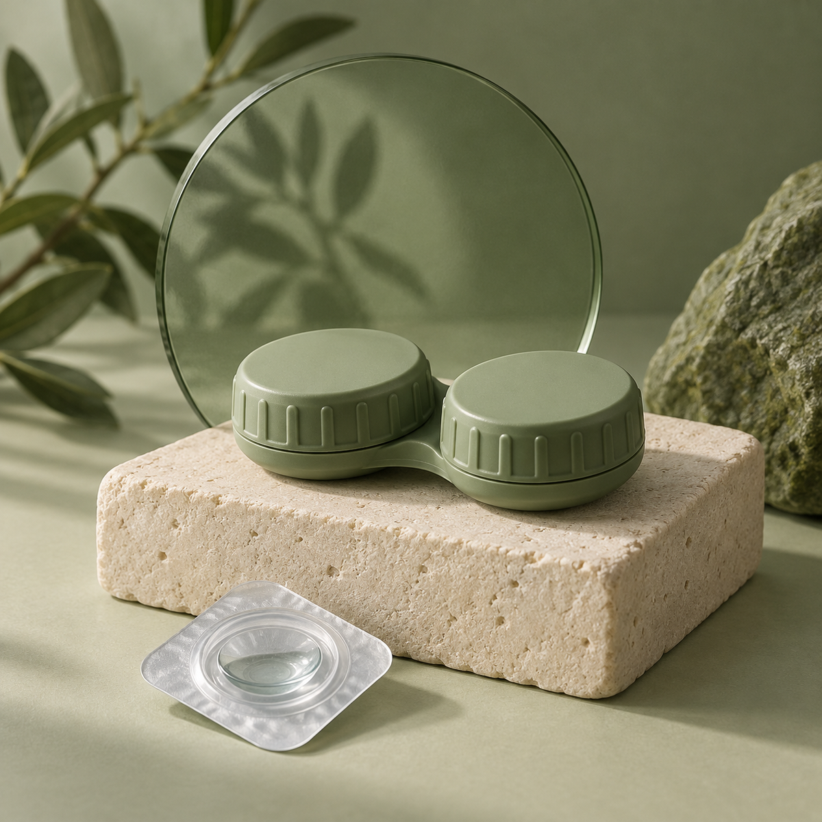 Editorial contact lens accessories — green