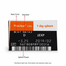Proclear 1 Day 30 Pack - illustrative package label guide in English. Power and expiration details are examples, not the supplied prescription or stock expiration.